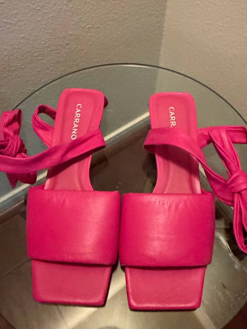 Carrano Hot Pink Leather Lace-Up Heels Square Toe Statement Sandals Size 9
